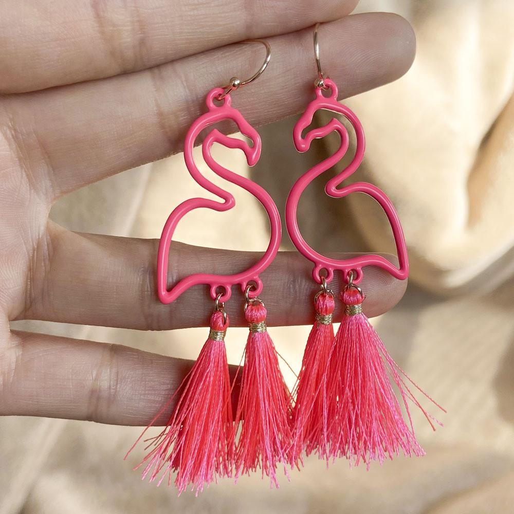 Trendy Flamingo Tassel Earrings For Women Fashionable Asymmetric Design
