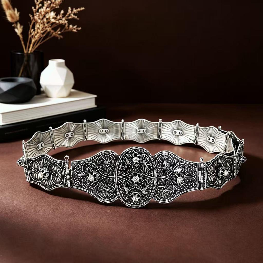 Russian Caucasian Women's Ethnic-Style Adjustable Belt and Breastplate Set