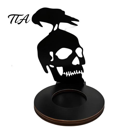 Festive Tabletop Atmosphere Light Halloween Shadow Candle Holder, Spooky Ghost Skull Candlestick Decoration, Stable Wooden Tealight Holder Vintage Tea