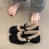 Black Thick Heel 2025 New Autumn and Winter Velvet Warm Fluffy Shoes Mary Jane Pedal High Heels Women's Evening Breeze