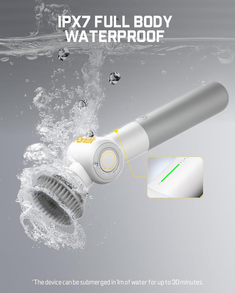 Fanttik Flip G9 Pro Electric Spin Bath Cleaner with 6 Adjustable Angle Telescoping IPX7 Bathroom Tile and Grout Cleaning White Scrubber, 2-Speed