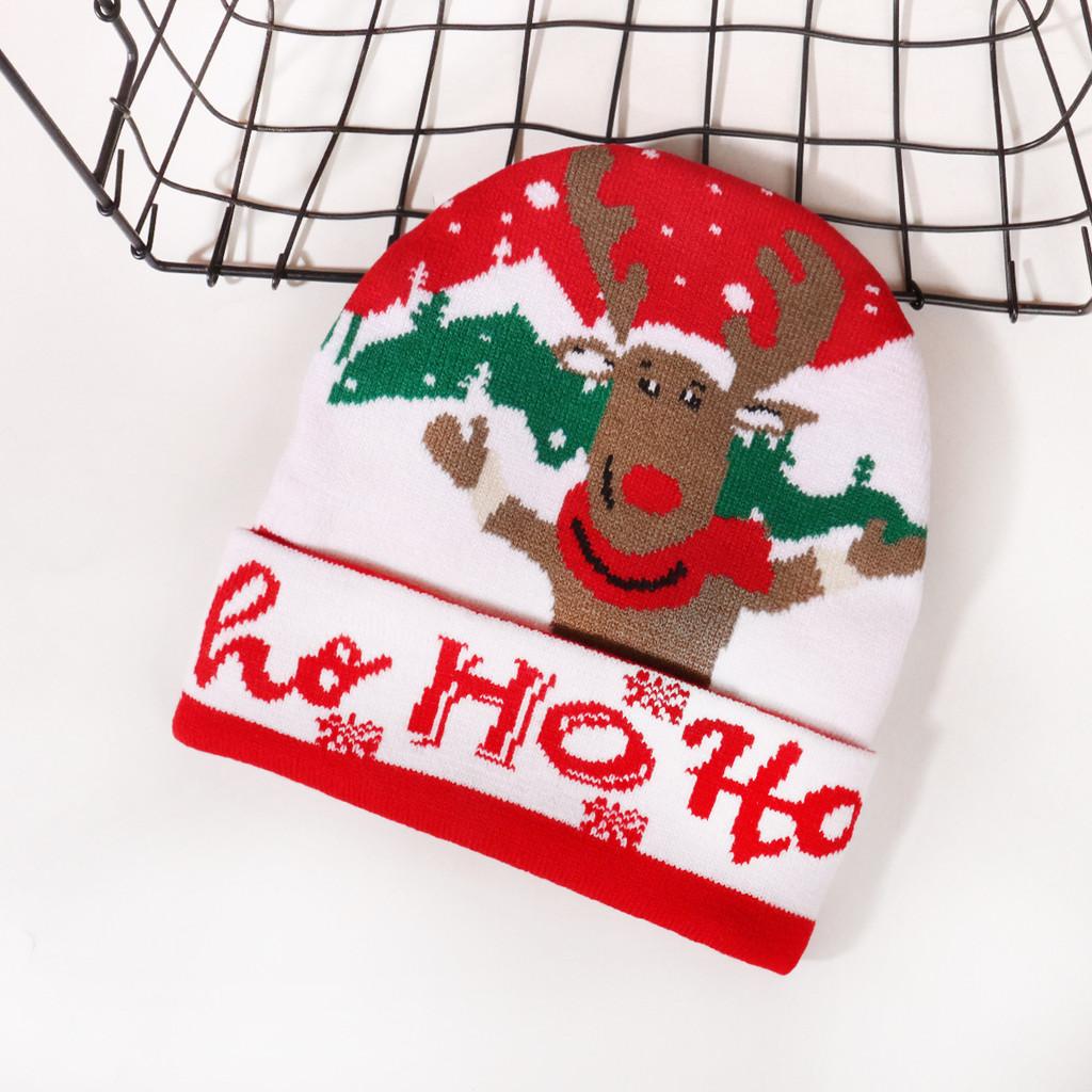 

Christmas Letters Knit Cap With Deer Snowflake Pattern For Winter Holiday Party Red