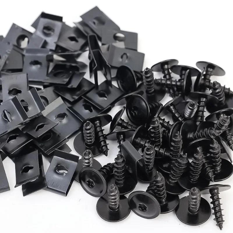 Black Car Metal Screw Tapping Fastener Clip U-Type Clip with Screw Anti-rust Protection Clip Screw for M4 M5 Screws 20/40pcs