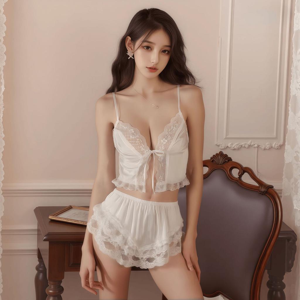 Sexy lace seduction satin pajamas women's lingerie front open tie-up pure desire nightdress set pure desire dating