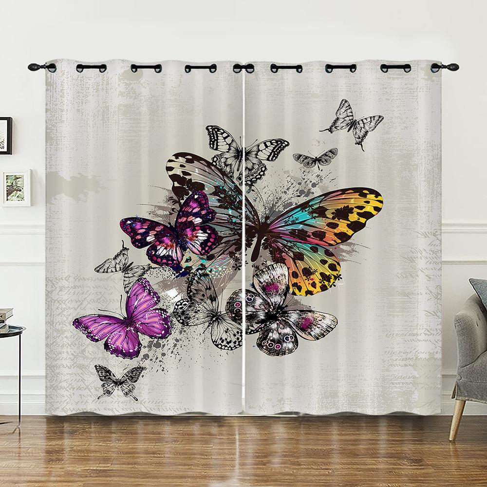 Curtain Butterfly Animal Flower Curtain Digital Printing Blackout Curtain No Punching