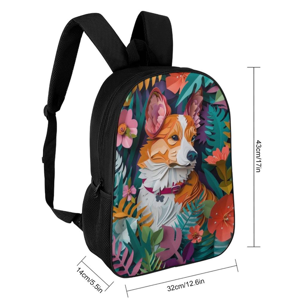 Dog Flat Paper Craft Mochila Printed Book Bag Child Girl Bag 17 Inch School Backpack Bag