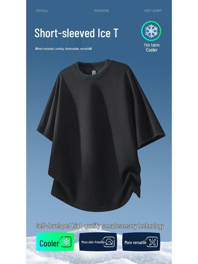 High-End Men's Round-Neck T-Shirt, Trendy Loose-Fit, Breathable for Spring/Summer