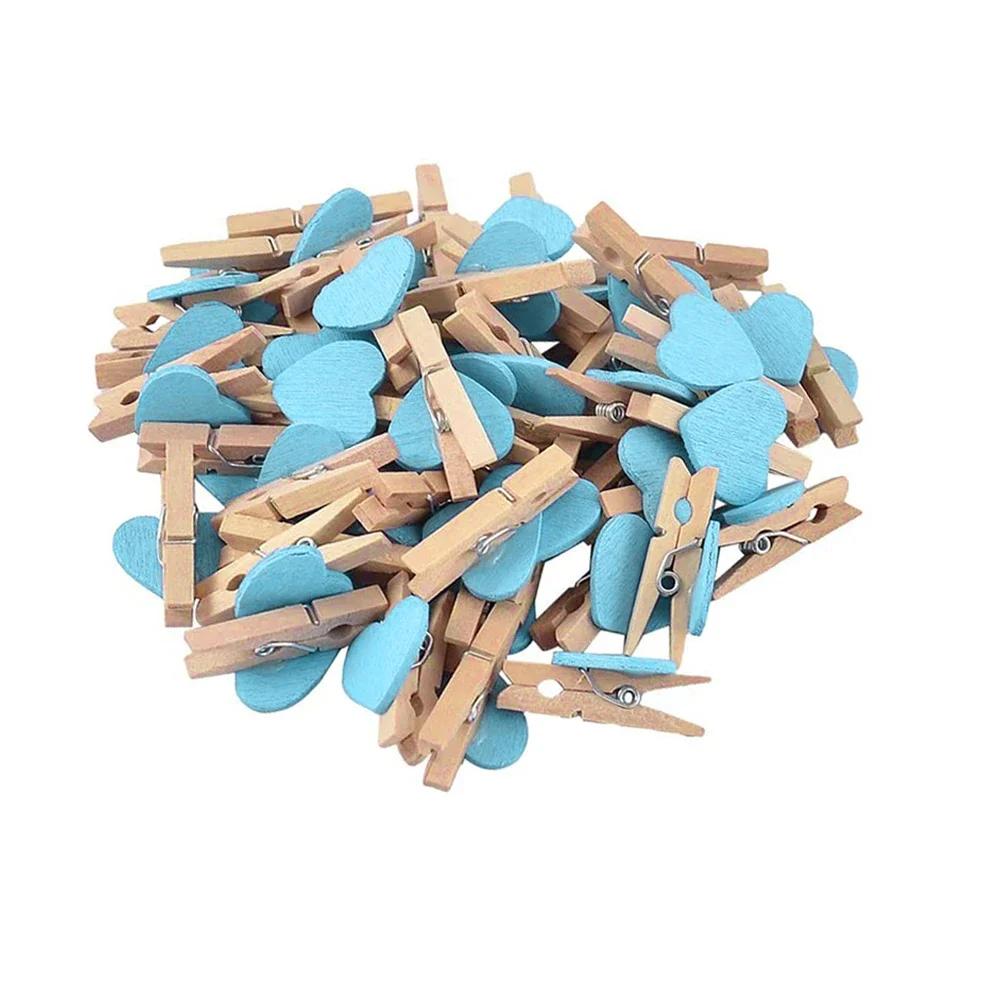 25/50Pcs Heart Wooden Clothespins, Colorful Mini Clips with Natural Jute Twine for DIY Crafts & Photo Display