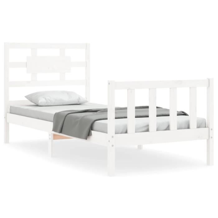 VidaXL Bed Frame with Headboard White 90x200 Cm Solid Wood 3192542