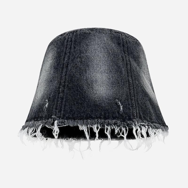 

Vintage Washed Frayed Bucket Hat Unisex Casual Face-Covering Hat for Men And Women 56-58cm чорний