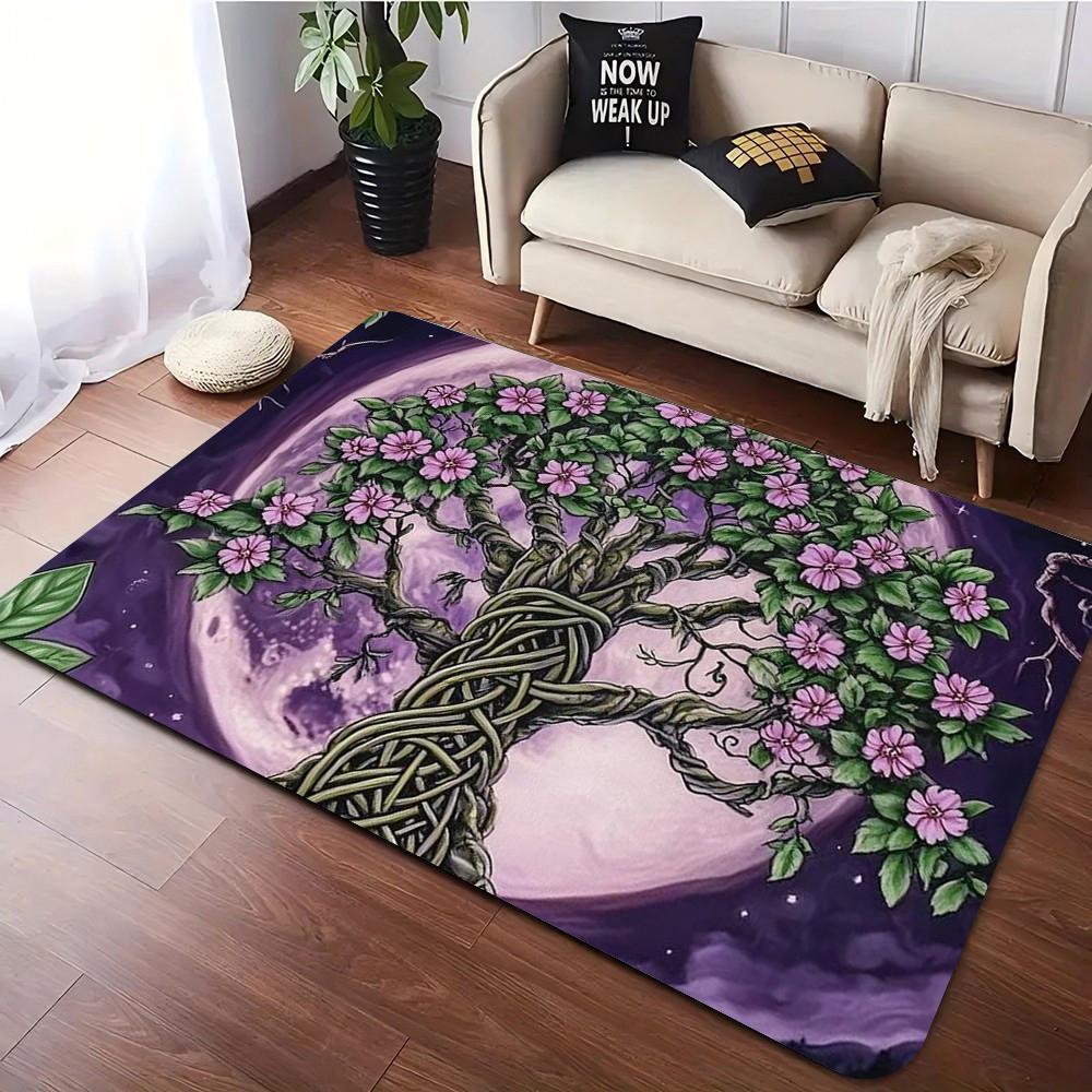 Tree of Life Print Area Rug Soft Flannel Washable Floor Mat for Living Room Bedroom Meditation Room Boho Themed Home Decor