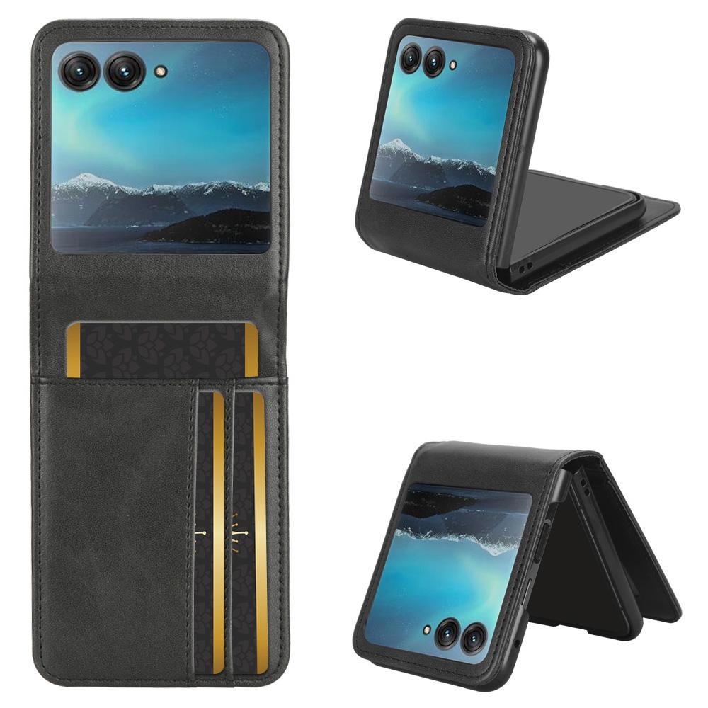 

For Motorola Razr 40 Ultra 5G Anti-Scratch Phone Case Hard PC+PU Leather Cover with Card Holder Black