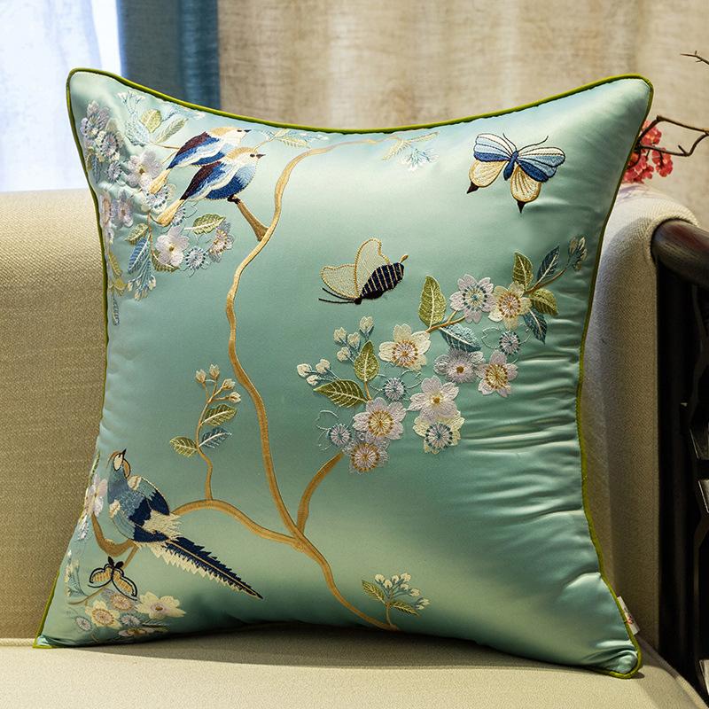2025 Classical Bedside Backrest Waist Pillowcase Chinese Style Embroidery Pillowcase Flower Bird Living Room Sofa Cushion Cover