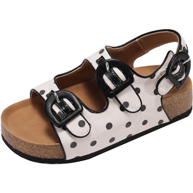 Polka Dot Korean Version Ins Retro Internet Celebrity Cork Sandals Women 2025 New Summer Wear Platform One Word Beach Shoes