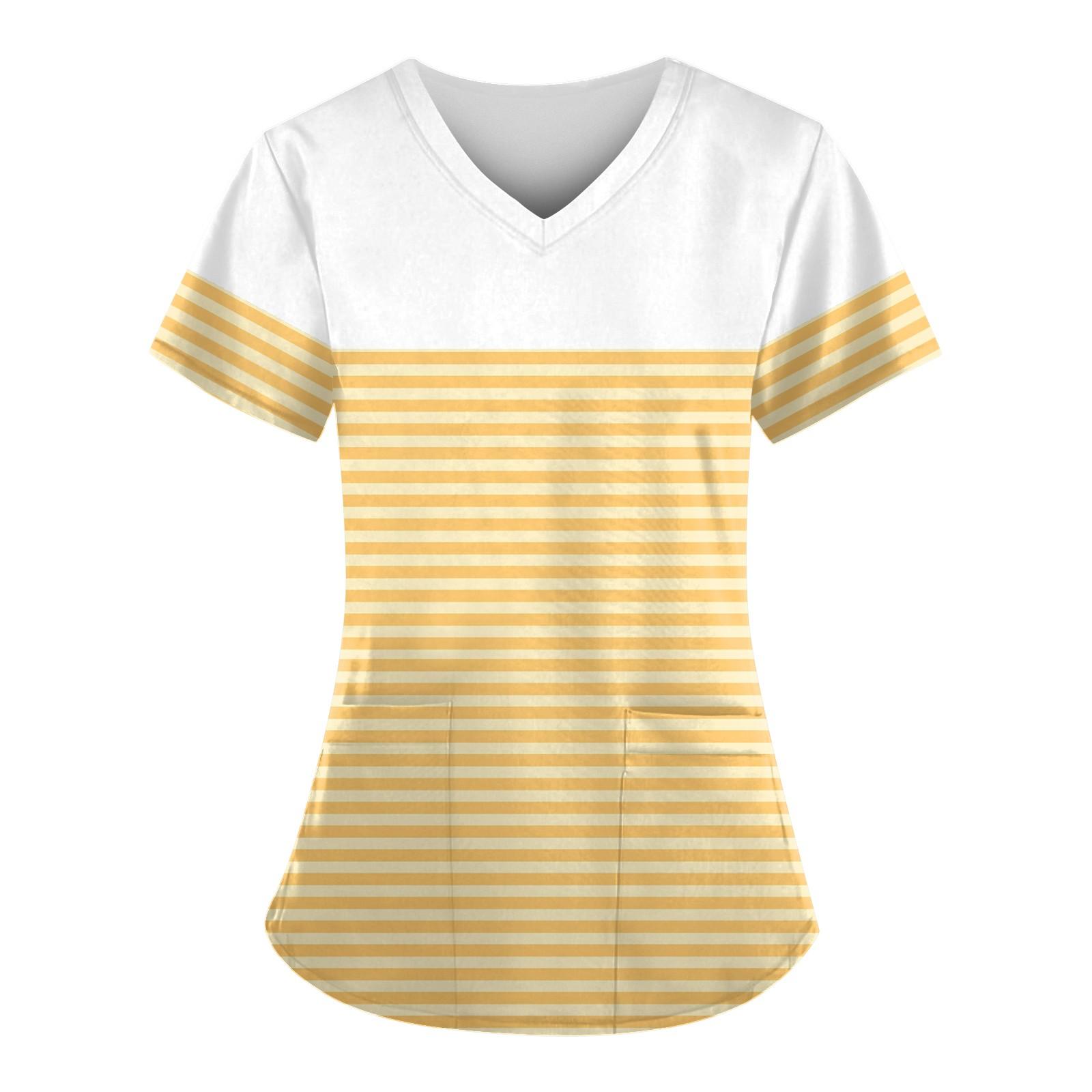 

Жіночий модний робочий одяг з V-подібним вирізом і короткими рукавами з принтованими кишенями Літні жіночі топи XL жовтий