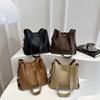 Retro simple fashion women's casual new solid color autumn and winter trend crossbody bucket shoulder bag