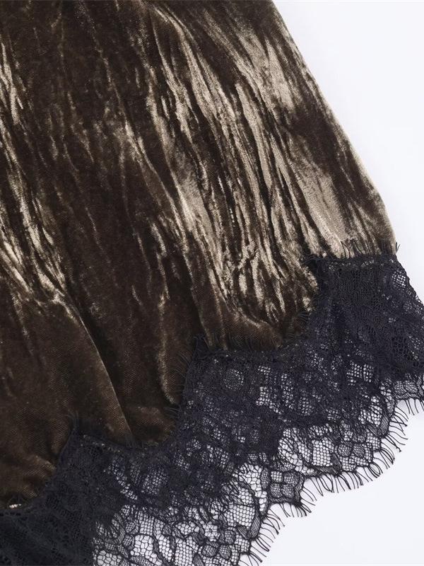 2026 Spring Women's High Waist Lace Patchwork Midi Skirt - European & American Style