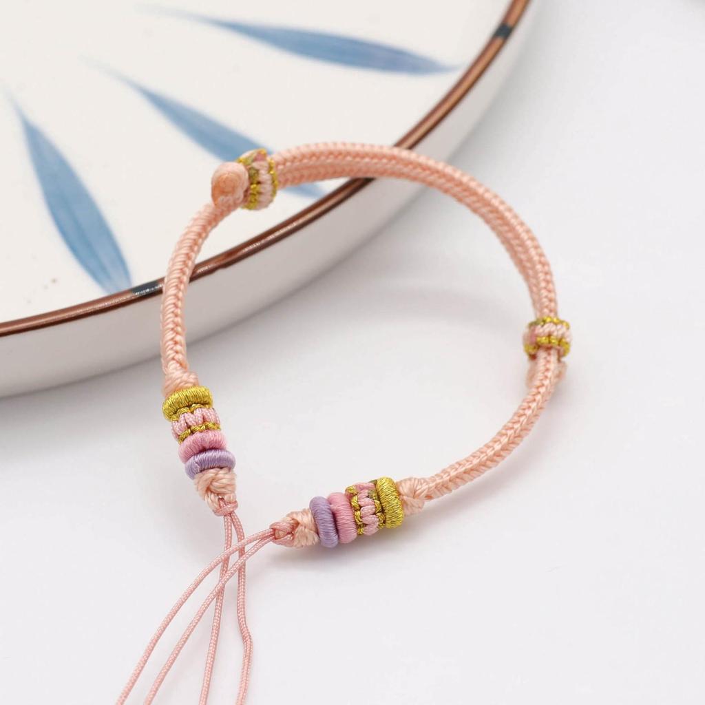 DIY Eight-Strand Knot Red Rope Bracelet - Threadable with Beads and Peace Buckle, National Style, Couple Design