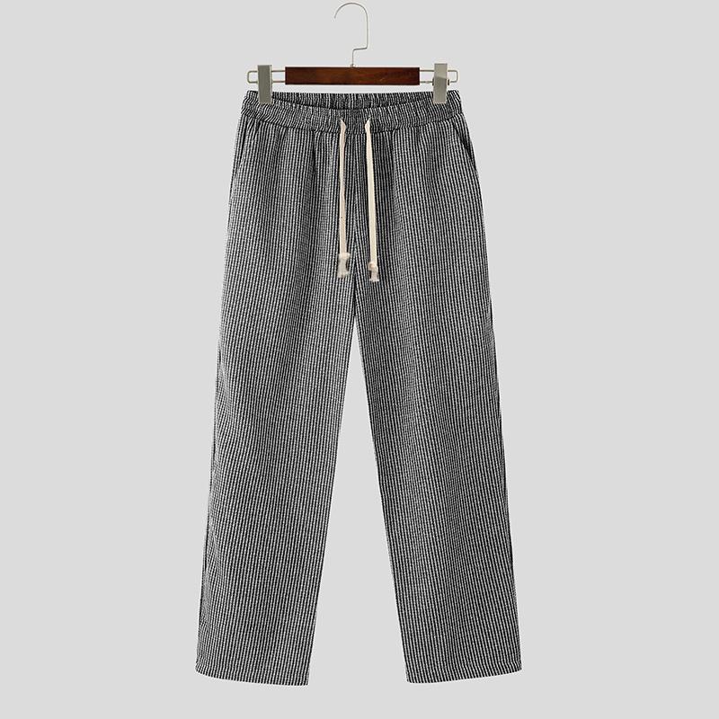 

INCERUN мужские полосатые длинные прямые брюки с эластичной резинкой на талии чёрный