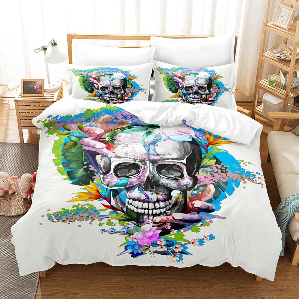 

Skull High Definition Digital Printing Home Textile Bed Sheet Kit Bed Sheet Quilt Cover Horror Theme Bedding Student Dormitory Three-Piece Set 135 * 200