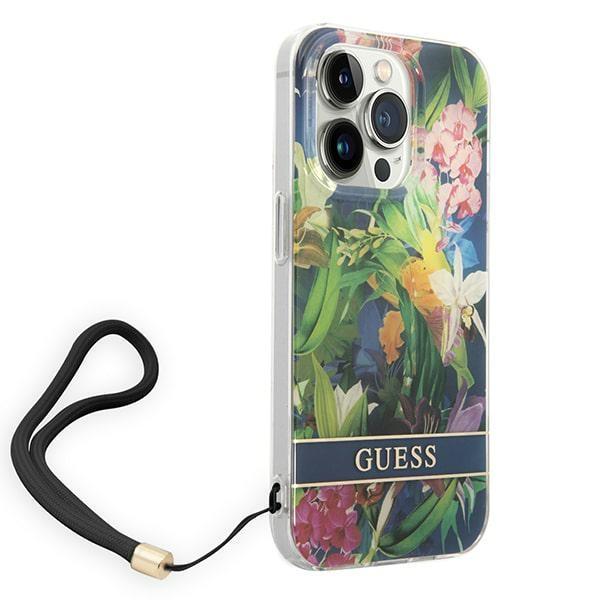 Guess Guohcp14Lhflsb Iphone 14 Pro 6,1 Niebieski/Blue Hardcase Flower Strap