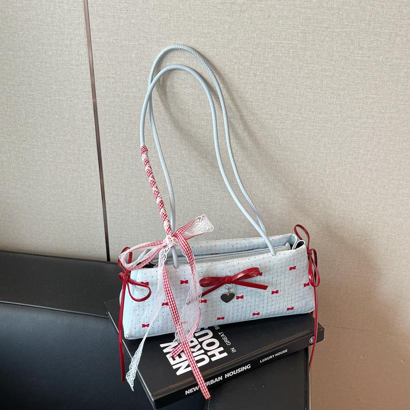 

Сумка-багет из сирсака с бантом в горошек, женская, новая модная, маленькая, летняя, нишевая, для поездок на работу, на плечо