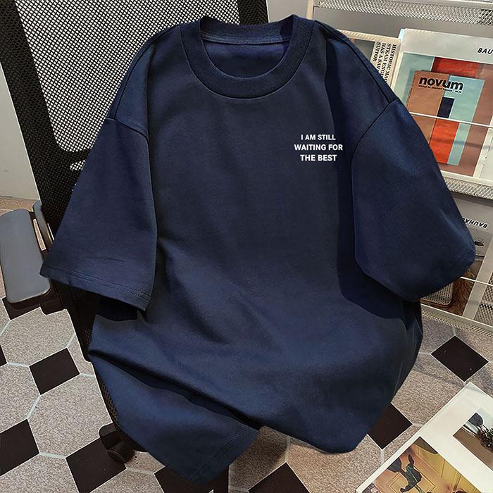 Men Summer Casual Loose Oversize Short Sleeve Round Collar Handsome Teenager Letter Printed Pullover Cotton T Shirt Top