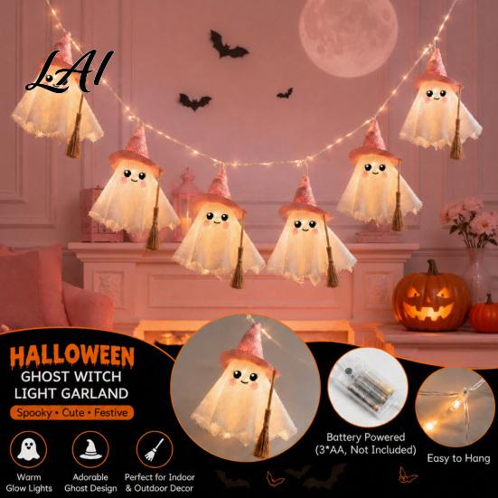 Whimsical Witch Hat Ghost Decor LED String Lights for Halloween Decorations Cute Hanging Gauze Lamps Holiday Room Ornament with Warm White