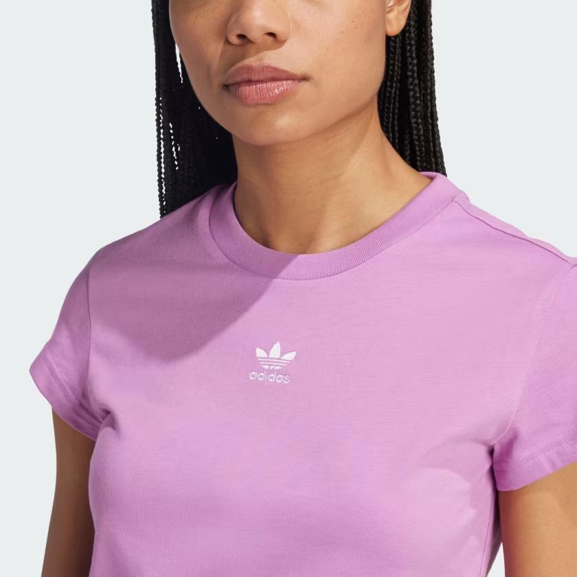 Adidas Originals Essentials Solid Color Small Logo Round Neck Slim Fit Short Sleeve T-Shirt Women Tops Purple IY7337