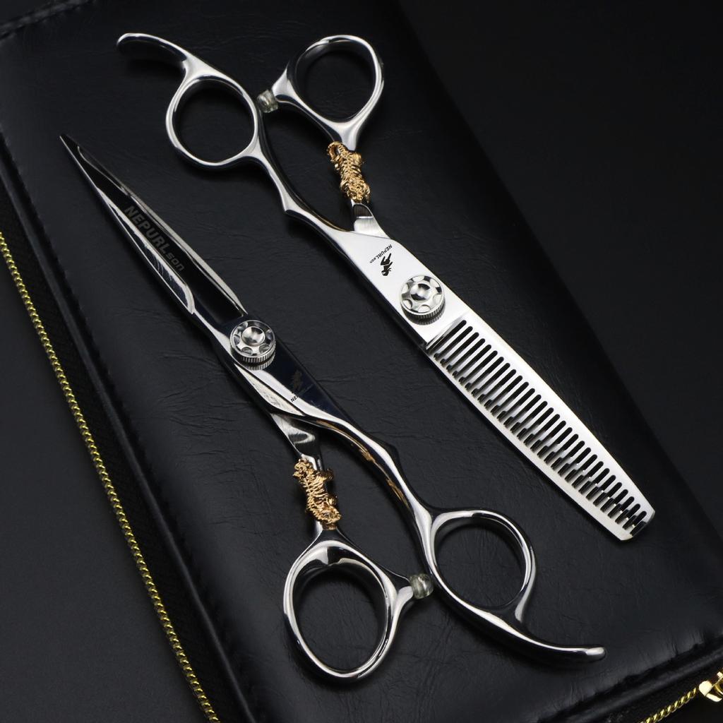 Black 6.0 Inch Nimpson Little Golden Tiger, Screws, Hair Scissors, Hair Scissors, Tooth Scissors, Thin Tooth Scissors