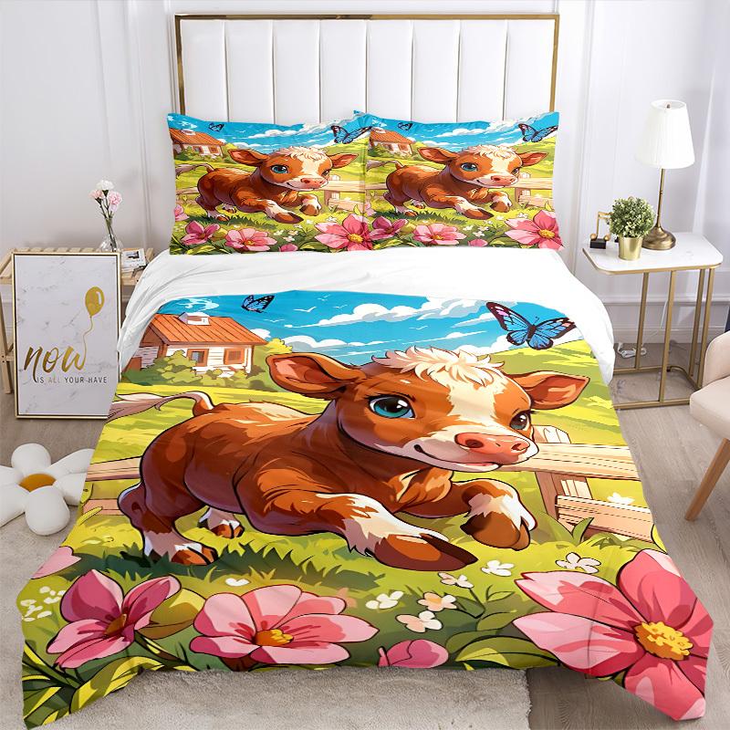 3pcs Cow Print Bedding Set - 1 Duvet Cover + 2 Pillowcases(Core Not Included), Machine Washable Polyester, All-Season Comfort, Bedroom Decor