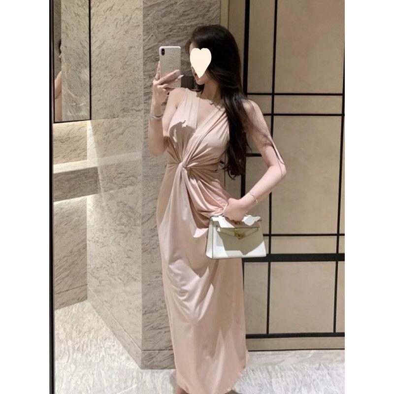 French style temperament kink V-neck sleeveless dress summer new waist slim hip wrap dress