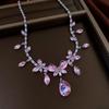 Silbernadel Wassertropfen Zirkonia Anhänger Halskette & Ohrringe Schmuckset - Französischer Hofstil, Leichter Luxus, Vielseitige Pulloverkette.
