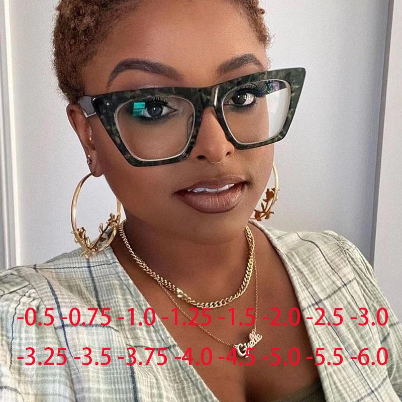 Oversize Women Myopia Glasses Cat Eye Big Frame Shortsight Prescription Eyewear -1.0 -1.5 -2.0 -2.5 -3.0 -3.5 -4.0 -6.0