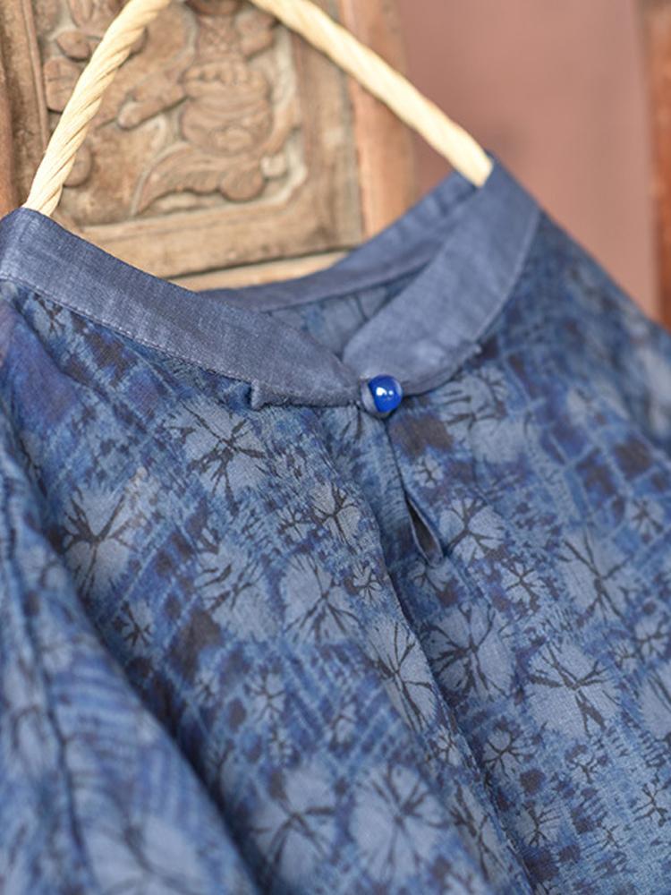 Johnature Women Vintage Print Floral Shirts Stand Chinese Style Tops Spring Ramie High Quality Women Blouses