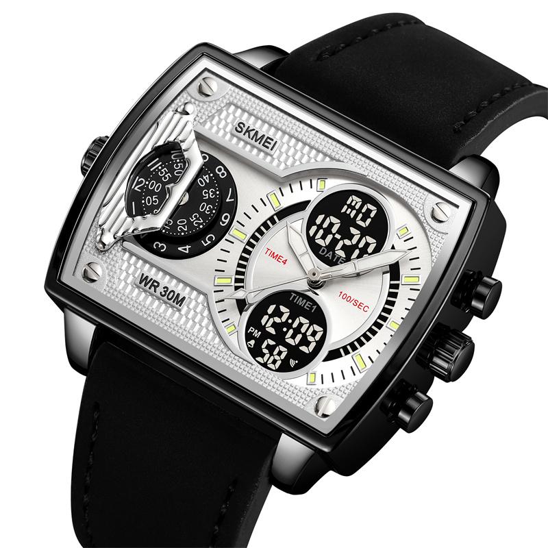 Skmei Mens Multiple Time Zone Sports Watches Fashion Digital Analog Display Waterproof Quartz Wristwatch Led Chrono Alarm Clock