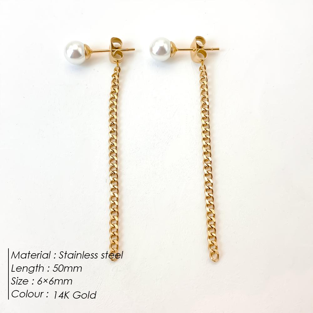 EManco Imitation Pearl Pendant Earrings Stainless Steel Cuban Chain Tassel Women's Engagement Office/Career Minimalist Jewelry