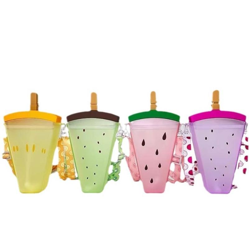 Roztomilá plastová láhev na vodu ve tvaru melounu se slámkou Kawaii Dětské nepropustné lahve na pití Kettle na posilovnu a venkovní sporty