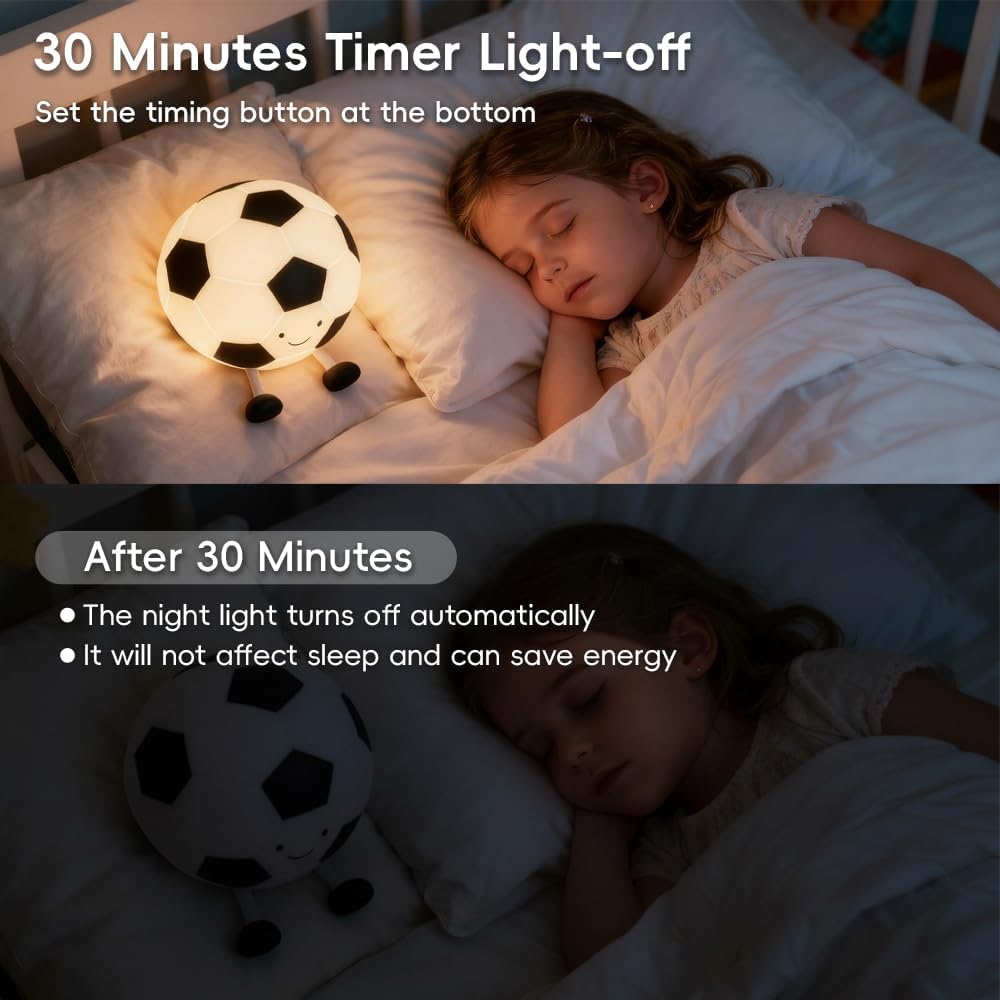 Soccer Silicone Night Light Rechargeable Dimmable and Soft Touch Beside Soccer Lamp With Timer For Nursery Room Decor