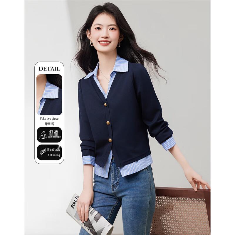 Xinfeiyu Faux Two-Piece Patchwork Blouse M