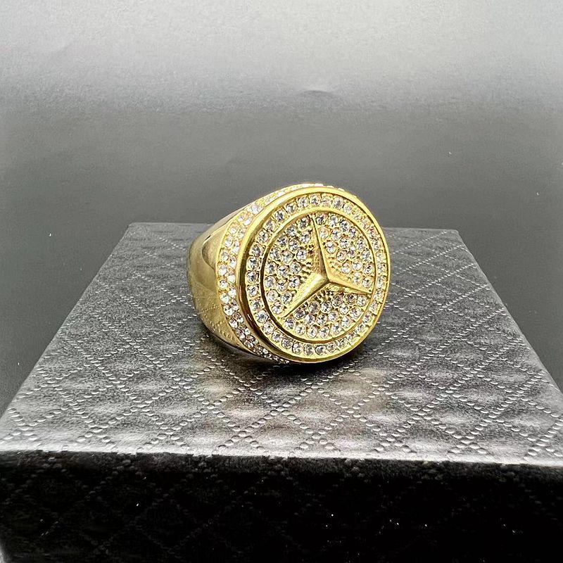European-American Hip Hop Gold-Plated Rhinestone Titanium Ring for Men