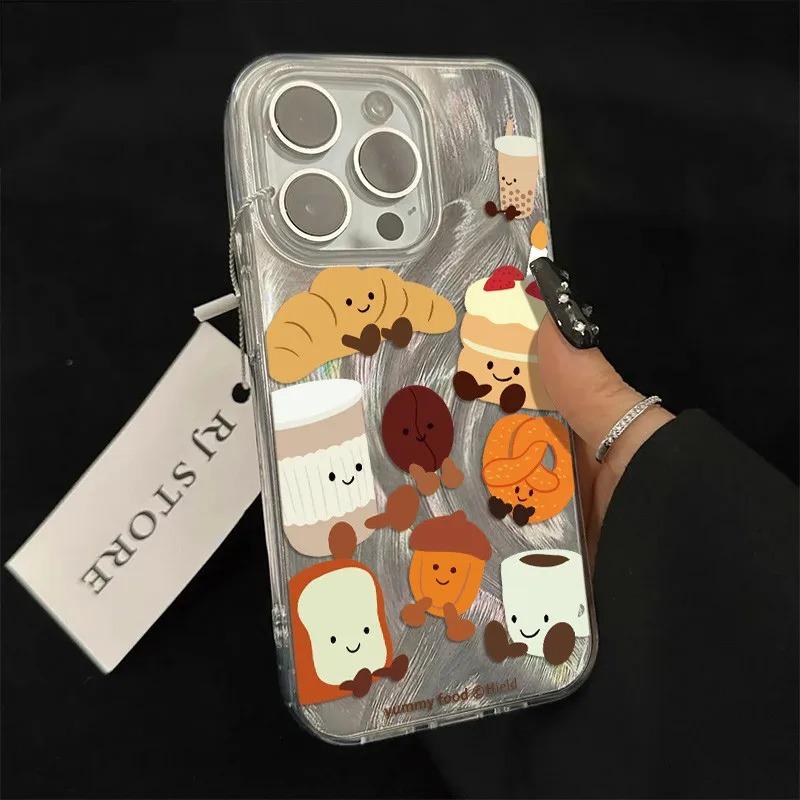 Phone Case For iPhone 17 Pro Max Air 16 15 14 13 Pro Max 12 11 XS XR X Plus Fashion Cartoon Hard Cover Delicious Dessert Bread
