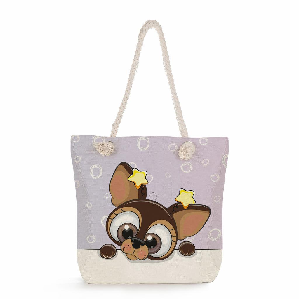 Cartoon animals print thick rope single-shoulder beach bag 7270 KTB