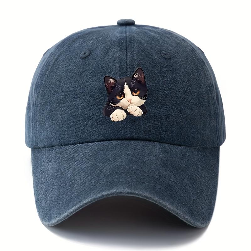 

Simple Versatile Cute Cat Print Washed Vintage Soft Top Sunshade Baseball Cap Unisex Baseball Cap One Size темно-синього кольору