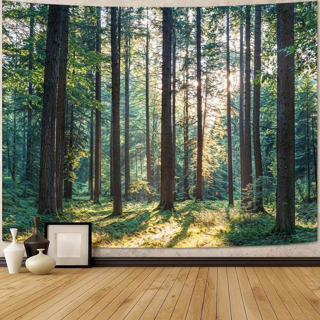 Zussun Natural Forest Tapestry Green Tree Wall Tapestry Bedroom Aesthetic Plant Stream Pool Landscape Small Tapestry Wall Hangin