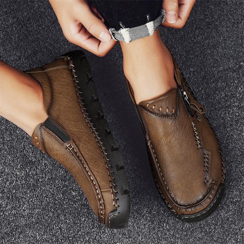 Fashion Mocassin Lazy Shoes Vintage 2025 New Men's Leather Loafers Slip on Casual Shoes Non Slip Driving Flats Handmade Walking Footwear