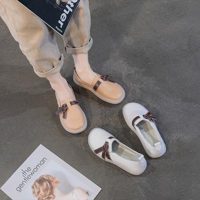 Flache einfarbige Schuhe Damen Frühling Neu Vielseitig Weiche Sohle Doudou Schuhe Damen Herbst Leder Freizeit Schwangerschaftsschuhe