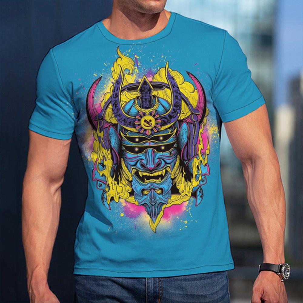 Fashion 3D Samurai Mask Print T Shirt For Men Japan Ghost Warrior Harajuku Streetwear Hip Hop Trend O-neck Tops Summer Loose Tee