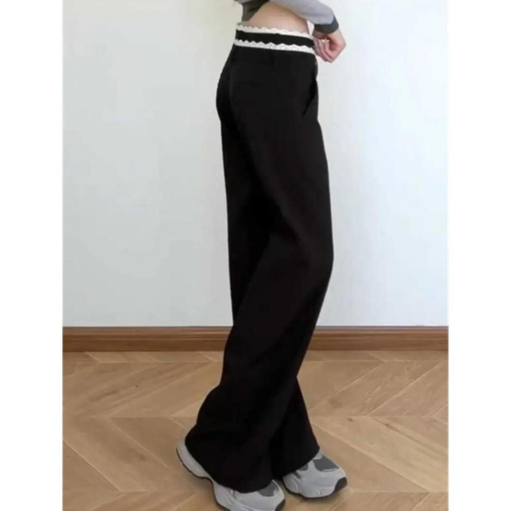 Women's Plus Size Black Lace Micro Flare Pants - 2026 New Autumn High Waist Petite Casual.