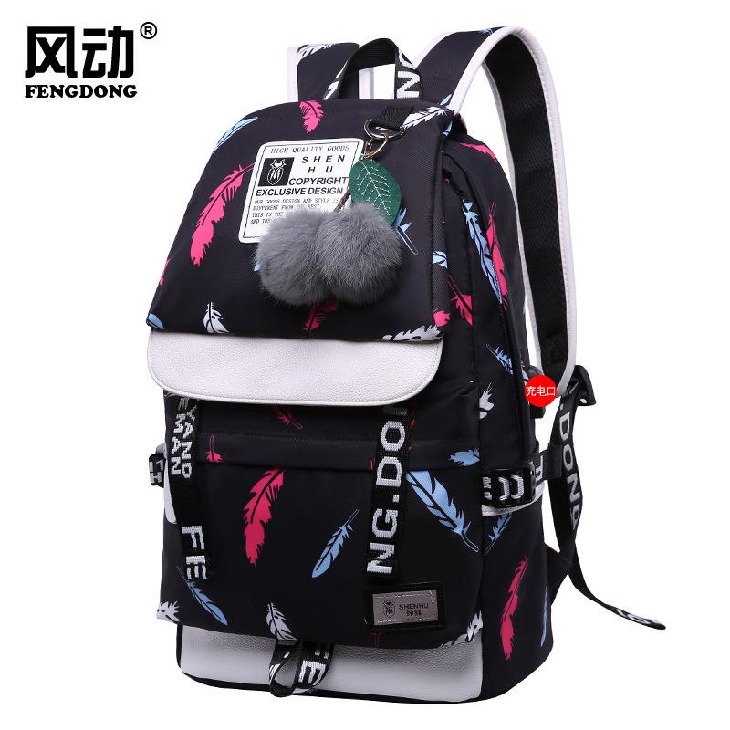 Female Backpack for Middle School, Junior High School, High School, Korean Version, College Student, Printed Backpack, Travel Backpack, Computer Bag